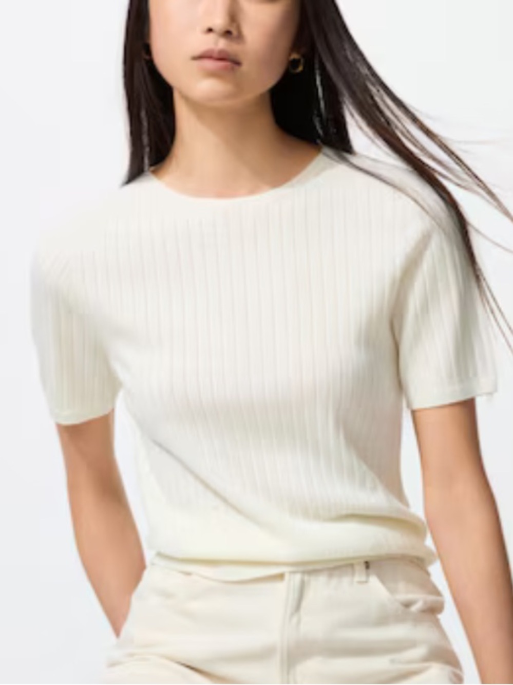 UNIQLO 3D Knit Merino Ribbed Crew Mock Neck Sweater Half Sleeve Size L